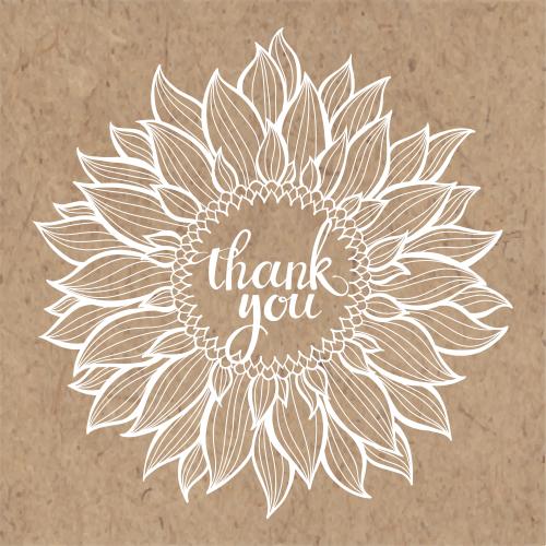 Подсолнух. Изображение подсолнух, надпись thank you на крафте