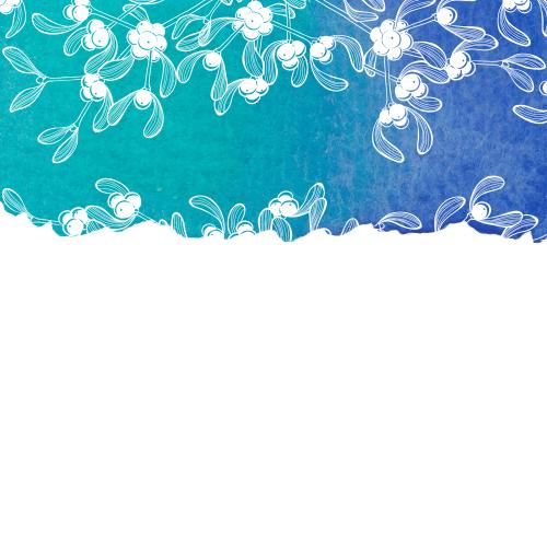 Омела. Вектор веточки омелы на сине-бирюзовом акварельном фрагменте, место для текста на белом