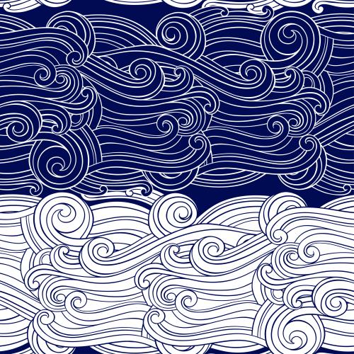 Векторное изображение декоративные волны, синие на белом, белые на синем