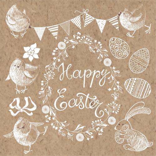 Подарок. Изображение графические элементы на тему пасхи, надпись happy easter на крафте