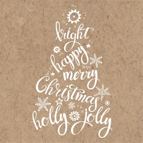 Звезда. Изображение надпись bright, happy, merry, christmas, holly, jolly в виде праздничной елки нра крафте