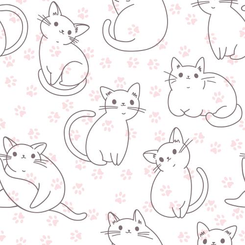 Векторное изображение милые мультяшные котики, следы лапок на белом
