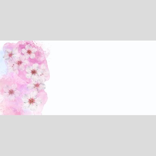 Растровое изображение цветы миндаля на розовом акварельном фрагменте, место для текста на белом