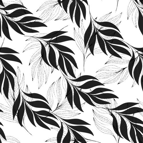 Векторное изображение черные силуэты и контуры листьев на белом