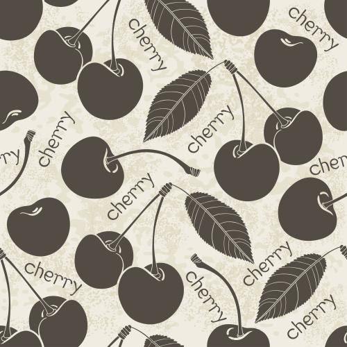 Ягода. Вектор силуэты ягод вишни, надписи cherry на фактурном светлом