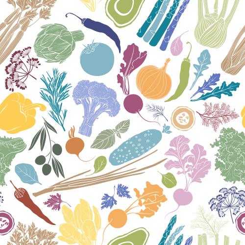 Векторное изображение овощи, разноцветные силуэты на белом