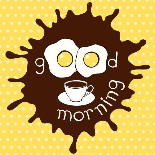 Кофе. Изображение яичница, кофе, надпись good morning, мультяшный стиль