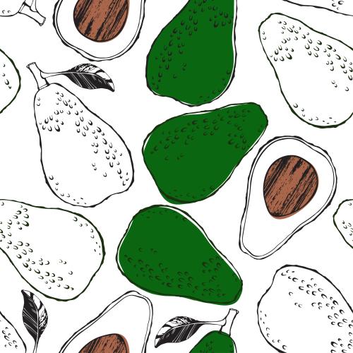Овощи. Изображение цветные и монохромные авокадо, целые и половинки на белом