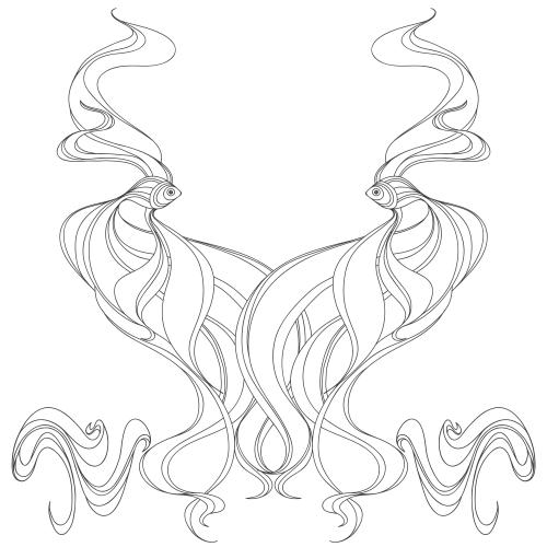 Векторное изображение композиция на морскую тему с декоративными рыбами и волнами на белом