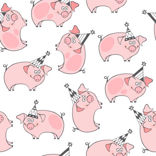 Свинка. Вектор мультяшные свинки в праздничных колпачках на белом