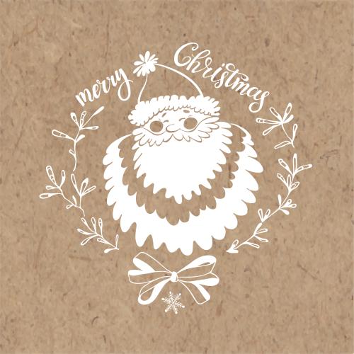 Изображение дед мороз, декоративные веточки, бант, надпись merry christmas на крафте