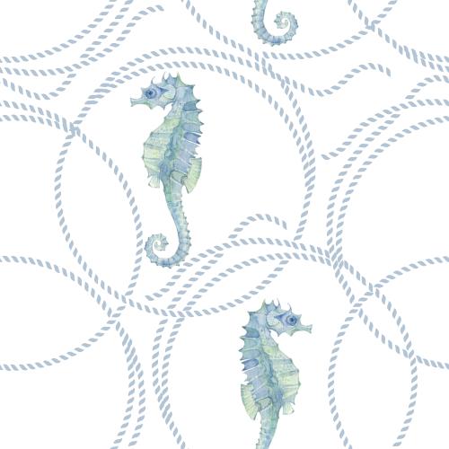 Растровое изображение морские канаты-круги, акварельные морские коньки на белом