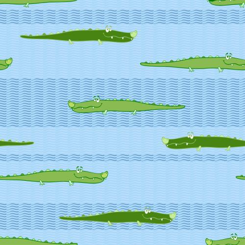Векторное изображение мультяшные крокодилы плывут по волнам