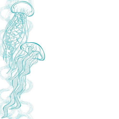 Медуза. Изображение медузы, декоративные волны, место для текста на белом