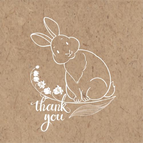 Векторное изображение милый зайчик с ландышем и надпись thank you на крафте