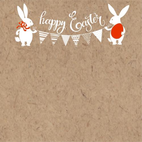 Подарок. Изображение два пасхальных кролика с гирляндой, надпись happy easter, место для текста на крафте