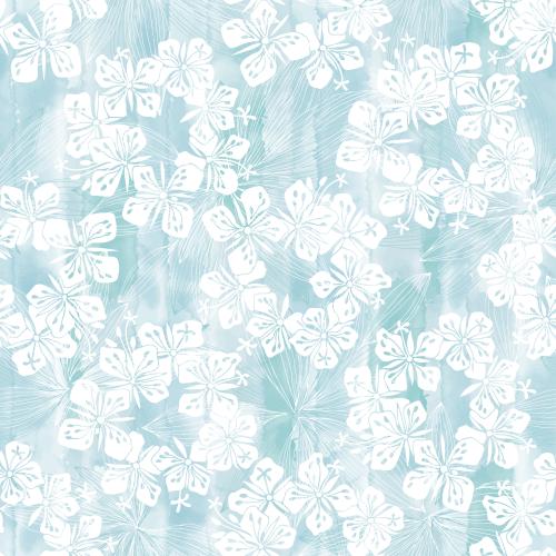 Векторное изображение декоративные цветы и листья, белые контуры и силуэты на голубом акварельном