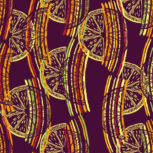 Векторное изображение дольки цитрусового фрукта, цветные линии на темно-лиловом