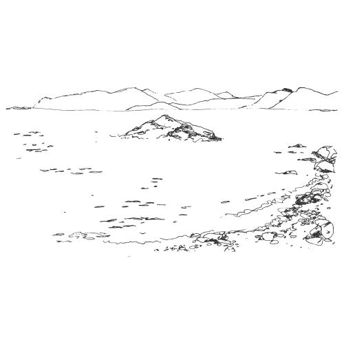 Векторное изображение горы и море в орджоникидзе, крым, скетч на белом