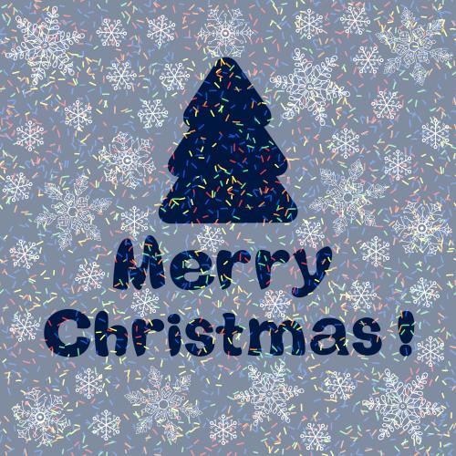 Снежинка. Узор merry christmas, елка, разноцветное конфетти и снежинки