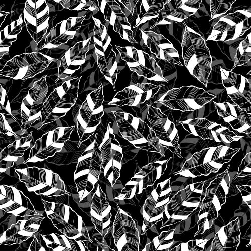 Векторное изображение полосатые серые и белые абстрактные листья на черном