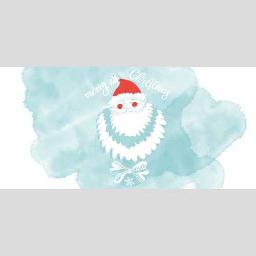 Векторное изображение дед мороз, надпись merry christmas на голубом акварельном фрагменте