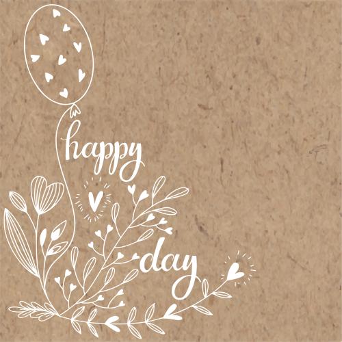 Векторное изображение композиция с воздушным шариком, цветами, надписью happy day, местом для текста на крафте