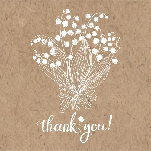 Бант. Вектор букет ландышей и надпись thank you на крафте