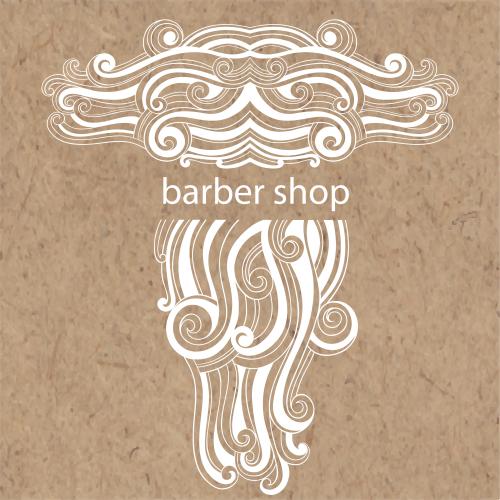 Изображение стилизованные усы и борода, надпись barber shop на крафте