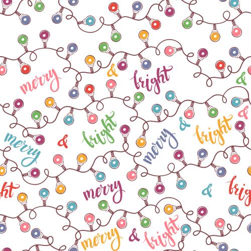 Гирлянда. Вектор гирлянды с разноцветными лампочками, надписи merry, bright на белом
