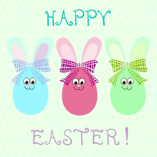 Пасха. Вектор три разноцветных пасхальных яйца и пожеланием happy easter