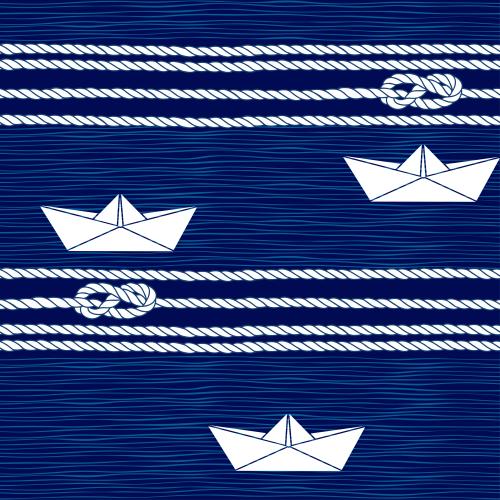 Кораблик. Изображение морские узлы, канаты, бумажные кораблики, волны на синем