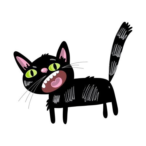 Кот. Клипарт мультяшный мяукающий черный кот