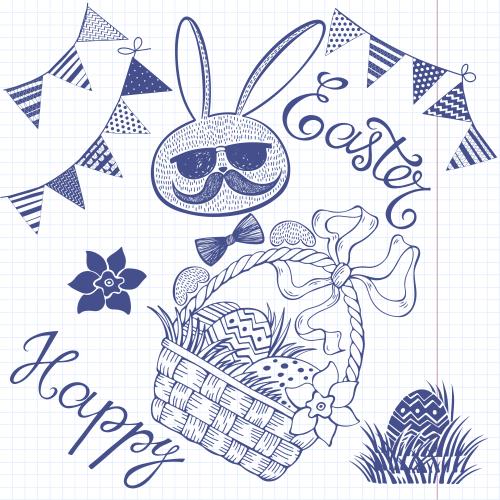 Тетрадь. Изображение графические элементы на тему пасхи, надпись happy easter на тетрадном в клеточку
