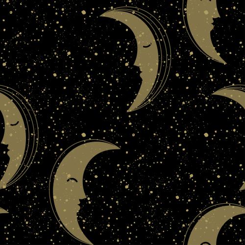 Луна. Изображение луна и декоративные пятна-звезды на черном