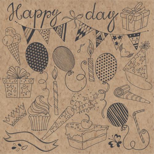 Символ. Вектор графические элементы на тему праздника, надпись happy day на крафте