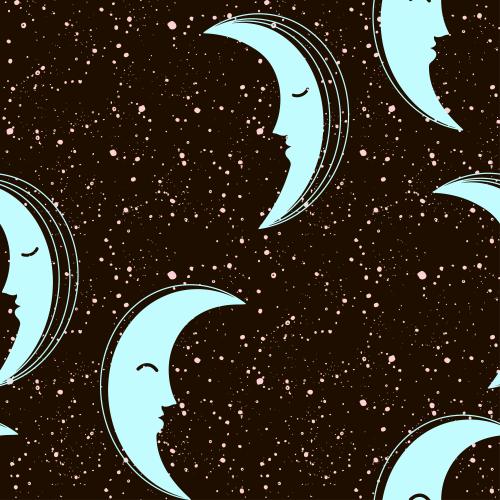 Луна. Изображение луна и декоративные пятна-звезды на черном