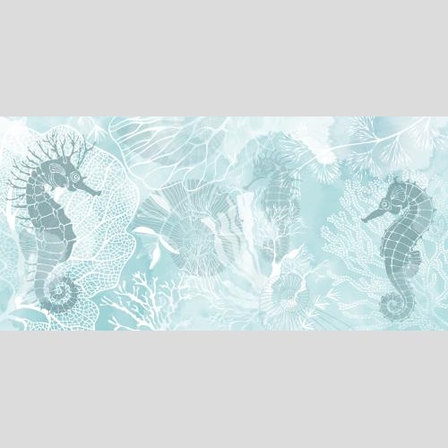 Векторное изображение морские коньки, наутилусы, водоросли и кораллы на голубом акварельном