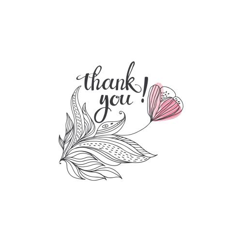 Изображение фантазийный цветок и надпись thank you на белом