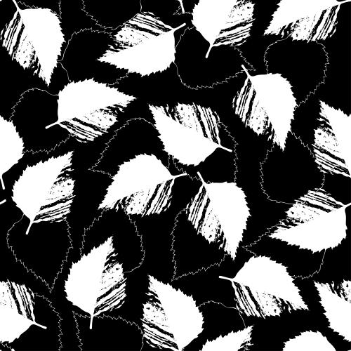 Береза. Вектор декоративные листья березы, белые контуры и силуэты на черном