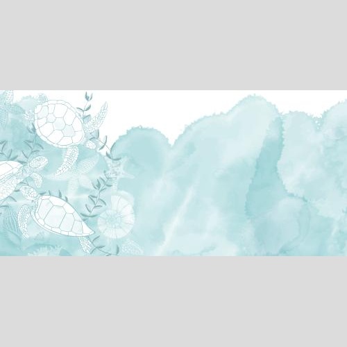 Векторное изображение морская композиция с черепахами, ракушками, морскими звездами, голубым акварельным фрагментом и местом для текста