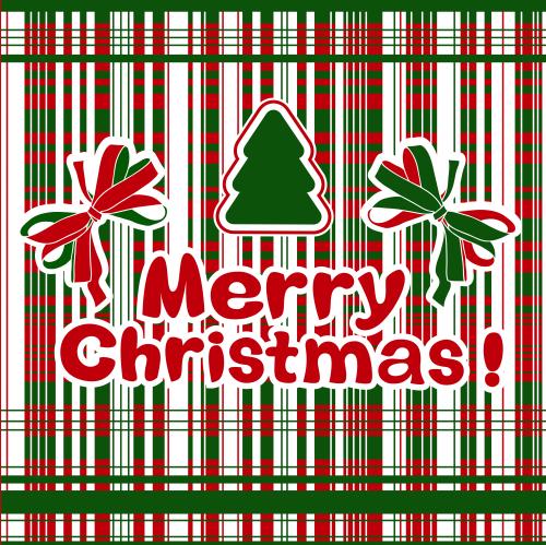 Бант. Вектор merry christmas, елки бантики на ярком клетчатом