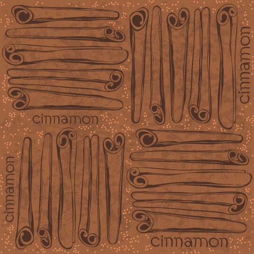 Корица. Вектор палочки корицы, надпись cinnamon на фактурном коричневом